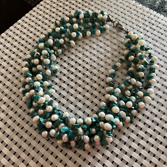 Vintage sterling turquoise and pearl - Picture 3 of 5